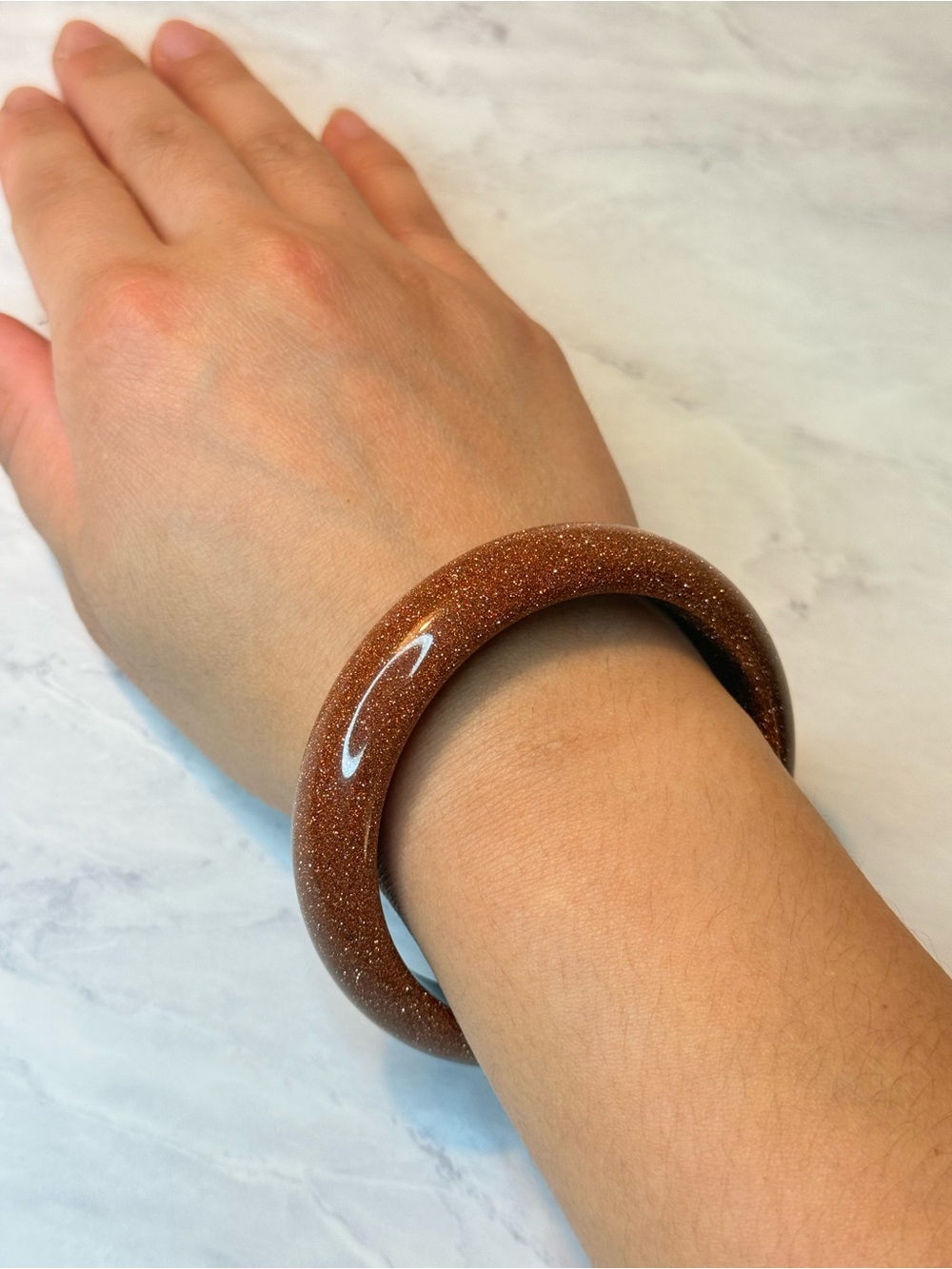 Gold Sandstone Hard Bangle Bracelet - Women's Brown Bracelet